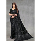 Seduva Women's Georgette Embellished Sequnece Bollywood Saree With Unstitched Blouse 5.5Mtr (Black)