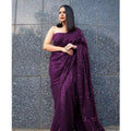 Seduva Women's Georgette Embellished Sequnece Bollywood Saree With Unstitched Blouse 5.5Mtr (Purple)