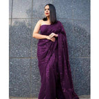 Seduva Women's Georgette Embellished Sequnece Bollywood Saree With Unstitched Blouse 5.5Mtr (Purple)