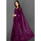Seduva Women's Georgette Embellished Sequnece Bollywood Saree With Unstitched Blouse 5.5Mtr (Purple)