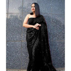 Seduva Women's Georgette Embellished Sequnece Bollywood Saree With Unstitched Blouse 5.5Mtr (Black)