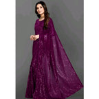 Seduva Women's Georgette Embellished Sequnece Bollywood Saree With Unstitched Blouse 5.5Mtr (Purple)