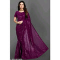 Seduva Women's Georgette Embellished Sequnece Bollywood Saree With Unstitched Blouse 5.5Mtr (Purple)