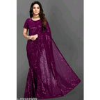 Seduva Women's Georgette Embellished Sequnece Bollywood Saree With Unstitched Blouse 5.5Mtr (Purple)