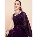Seduva Women's Georgette Embellished Sequnece Bollywood Saree With Unstitched Blouse 5.5Mtr (Purple)