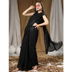 Seduva Women's Georgette Embellished Sequnece Bollywood Saree With Unstitched Blouse 5.5Mtr (Black)