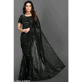 Seduva Women's Georgette Embellished Sequnece Bollywood Saree With Unstitched Blouse 5.5Mtr (Black)
