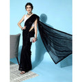 Seduva Women's Georgette Embellished Sequnece Bollywood Saree With Unstitched Blouse 5.5Mtr (Black)