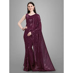 Seduva Women's Georgette Embellished Sequnece Bollywood Saree With Unstitched Blouse 5.5Mtr (Purple)