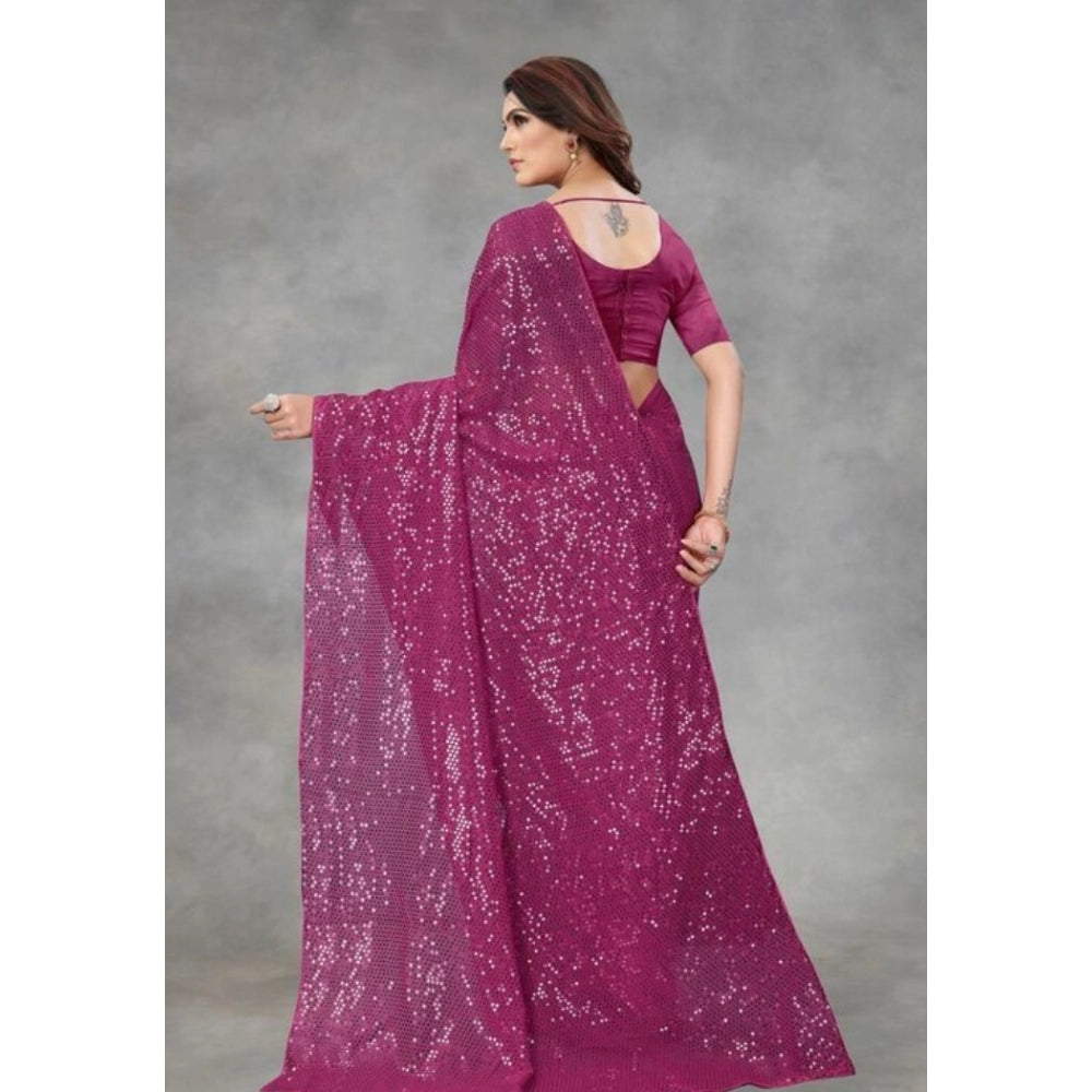 Seduva Women's Georgette Embellished Sequnece Bollywood Saree With Unstitched Blouse 5.5Mtr (Purple)