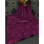 Seduva Women's Georgette Embellished Sequnece Bollywood Saree With Unstitched Blouse 5.5Mtr (Purple)