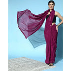 Seduva Women's Georgette Embellished Sequnece Bollywood Saree With Unstitched Blouse 5.5Mtr (Wine)