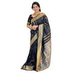 Seduva Women's Silk Printed Saree With Unstitched Blouse 5.5Mtr (Black)