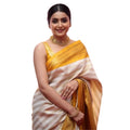 Seduva Women's Silk Printed Saree With Unstitched Blouse 5.5Mtr (Off White-Yellow)