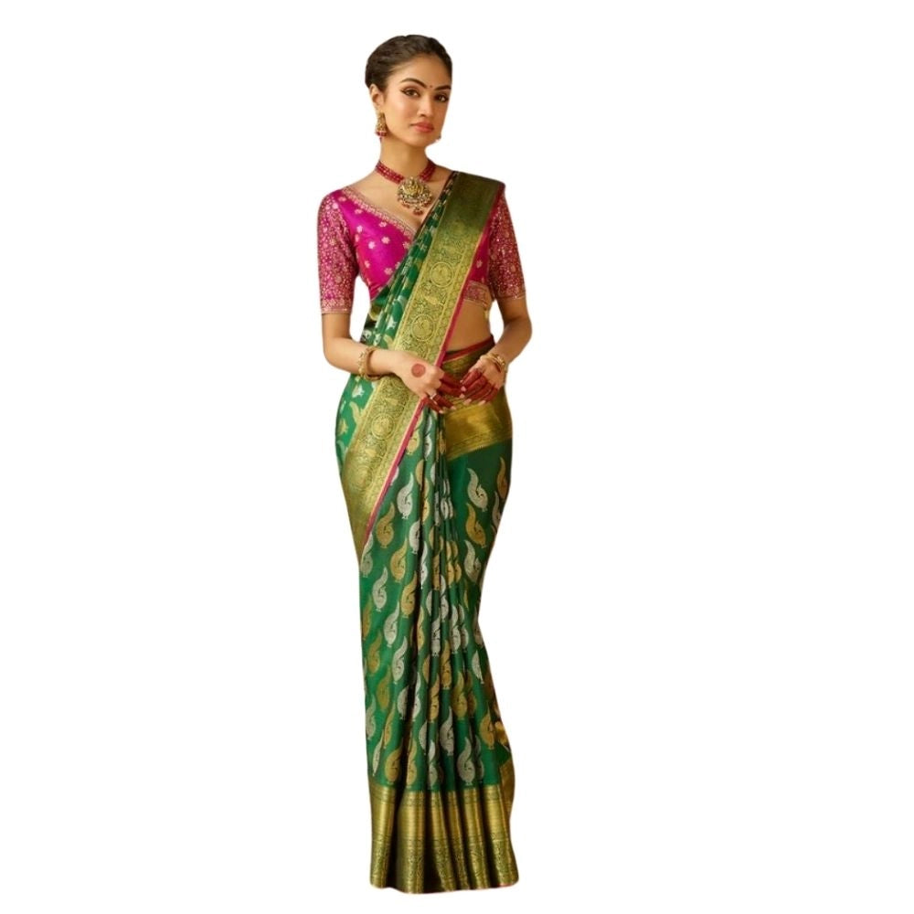 Seduva Women's Silk Printed Saree With Unstitched Blouse 5.5Mtr (Green)