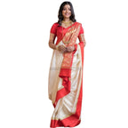 Seduva Women's Silk Printed Saree With Unstitched Blouse 5.5Mtr (White-Red)