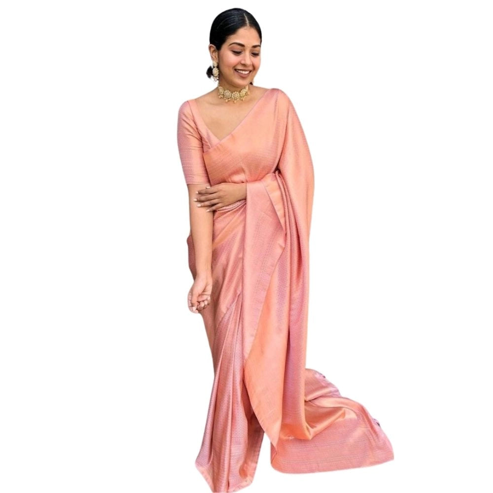 Seduva Women's Silk Printed Saree With Unstitched Blouse 5.5Mtr (Peach)
