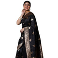 Seduva Women's Silk Printed Saree With Unstitched Blouse 5.5Mtr (Black)