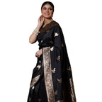 Seduva Women's Silk Printed Saree With Unstitched Blouse 5.5Mtr (Black)