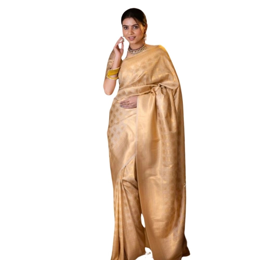 Seduva Women's Silk Printed Saree With Unstitched Blouse 5.5Mtr (Cream)
