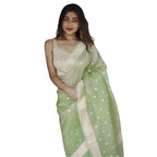 Seduva Women's Cotton  Printed Saree With Unstitched Blouse 5.5Mtr (Pista)