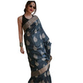 Seduva Women's Silk Printed Saree With Unstitched Blouse 5.5Mtr (Black)