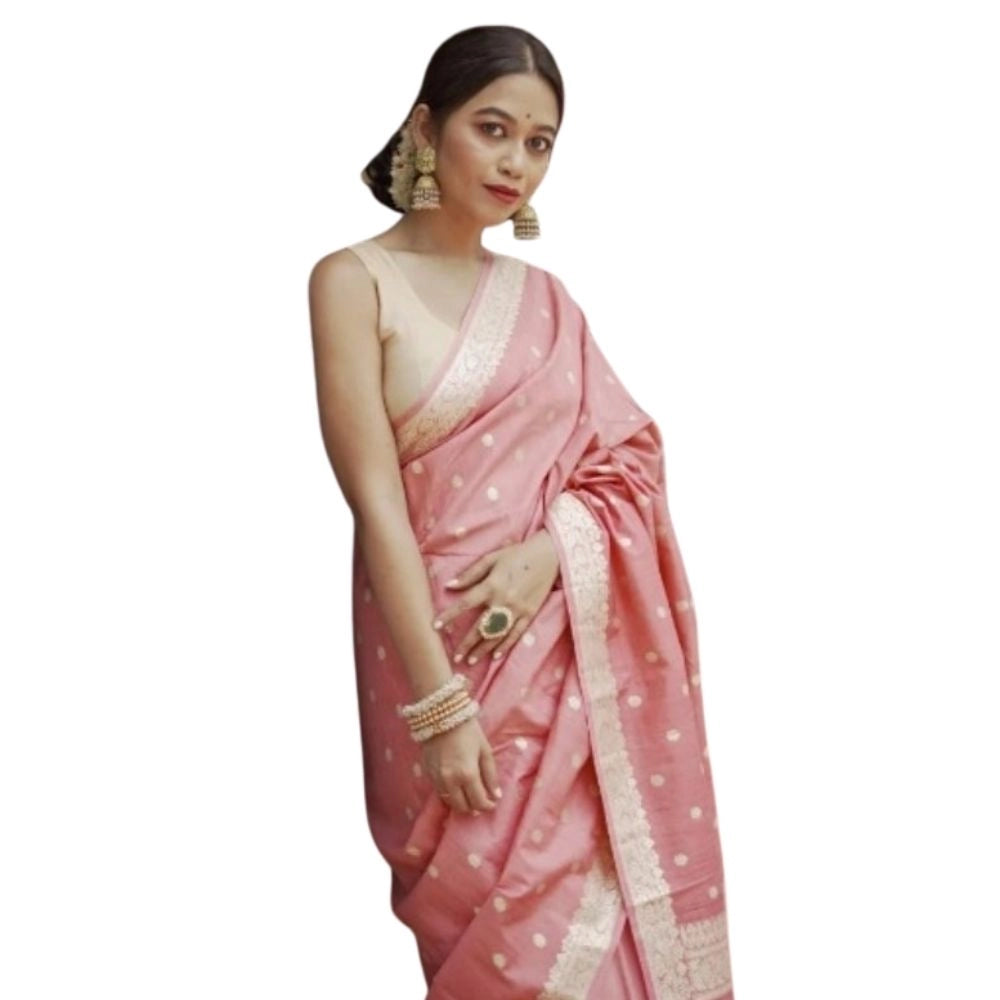Seduva Women's Cotton  Printed Saree With Unstitched Blouse 5.5Mtr (Peach)