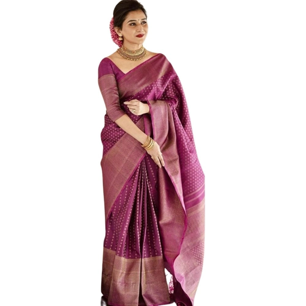Seduva Women's Silk Printed Saree With Unstitched Blouse 5.5Mtr (Purple)