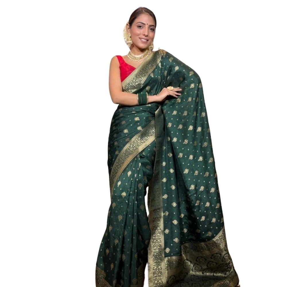 Seduva Women's Silk Printed Saree With Unstitched Blouse 5.5Mtr (Green)