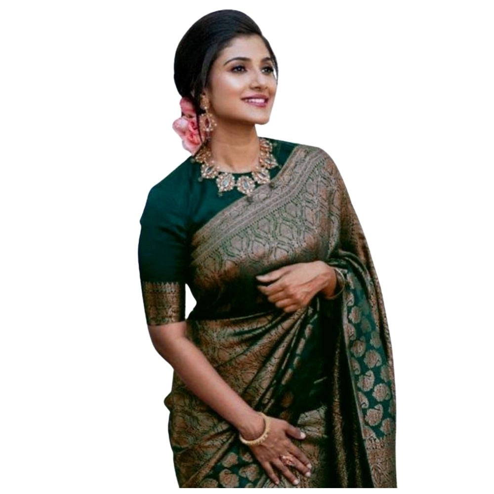 Seduva Women's Silk Printed Saree With Unstitched Blouse 5.5Mtr (Green)