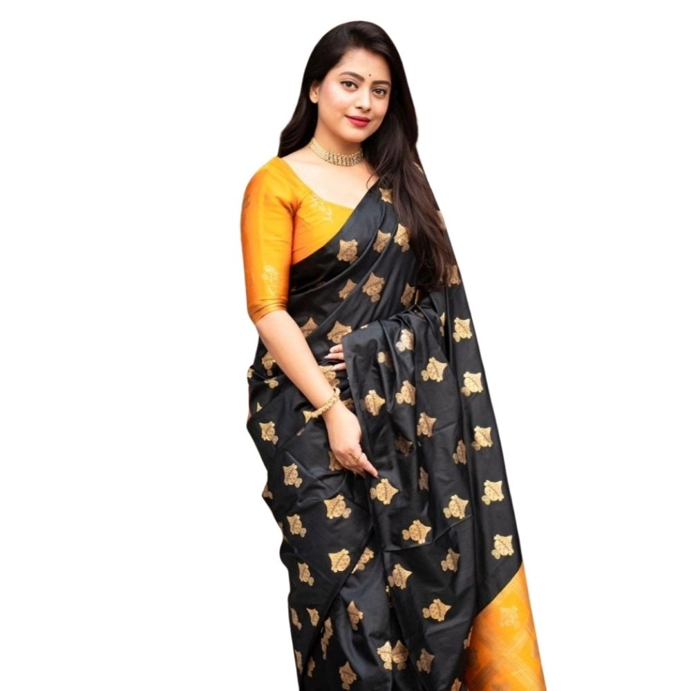 Seduva Women's Silk Printed Saree With Unstitched Blouse 5.5Mtr (Yellow)