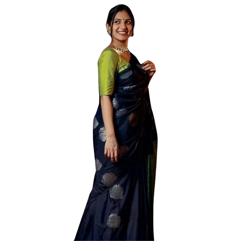 Seduva Women's Silk Printed Saree With Unstitched Blouse 5.5Mtr (Navy Blue)