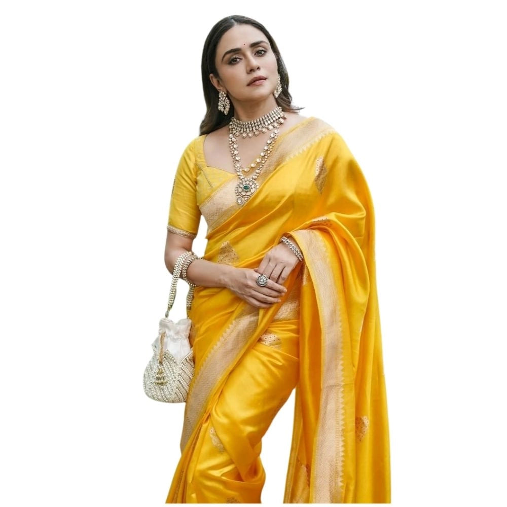 Seduva Women's Silk Printed Saree With Unstitched Blouse 5.5Mtr (Yellow)