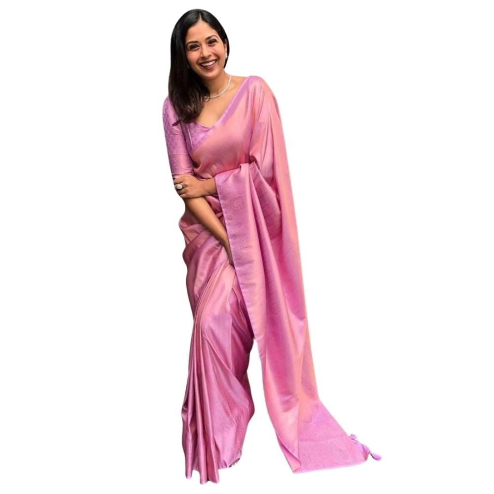 Seduva Women's Silk Printed Saree With Unstitched Blouse 5.5Mtr (Pink)