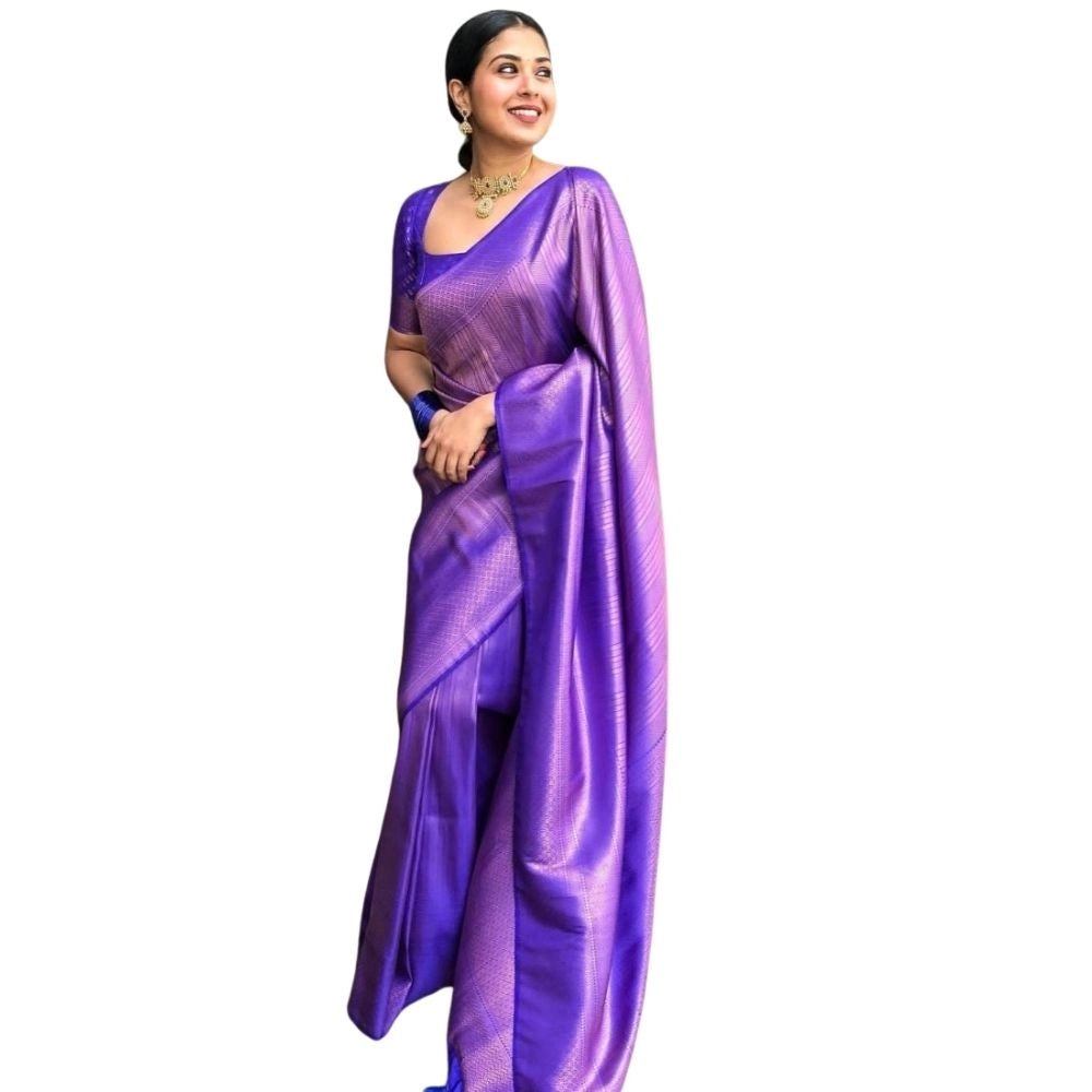 Seduva Women's Silk Printed Saree With Unstitched Blouse 5.5Mtr (Blue)