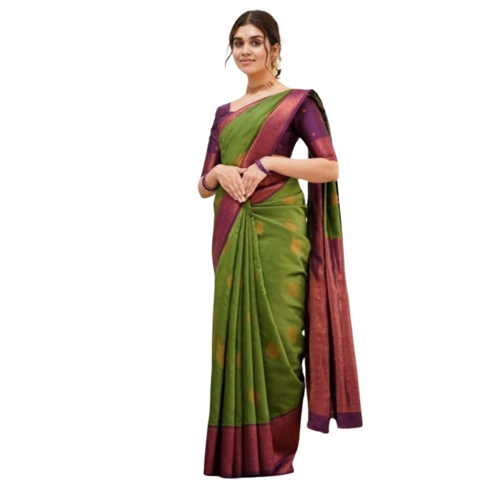 Seduva Women's Silk Printed Saree With Unstitched Blouse 5.5Mtr (Green)