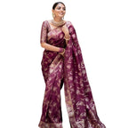 Seduva Women's Silk Printed Saree With Unstitched Blouse 5.5Mtr (Wine)