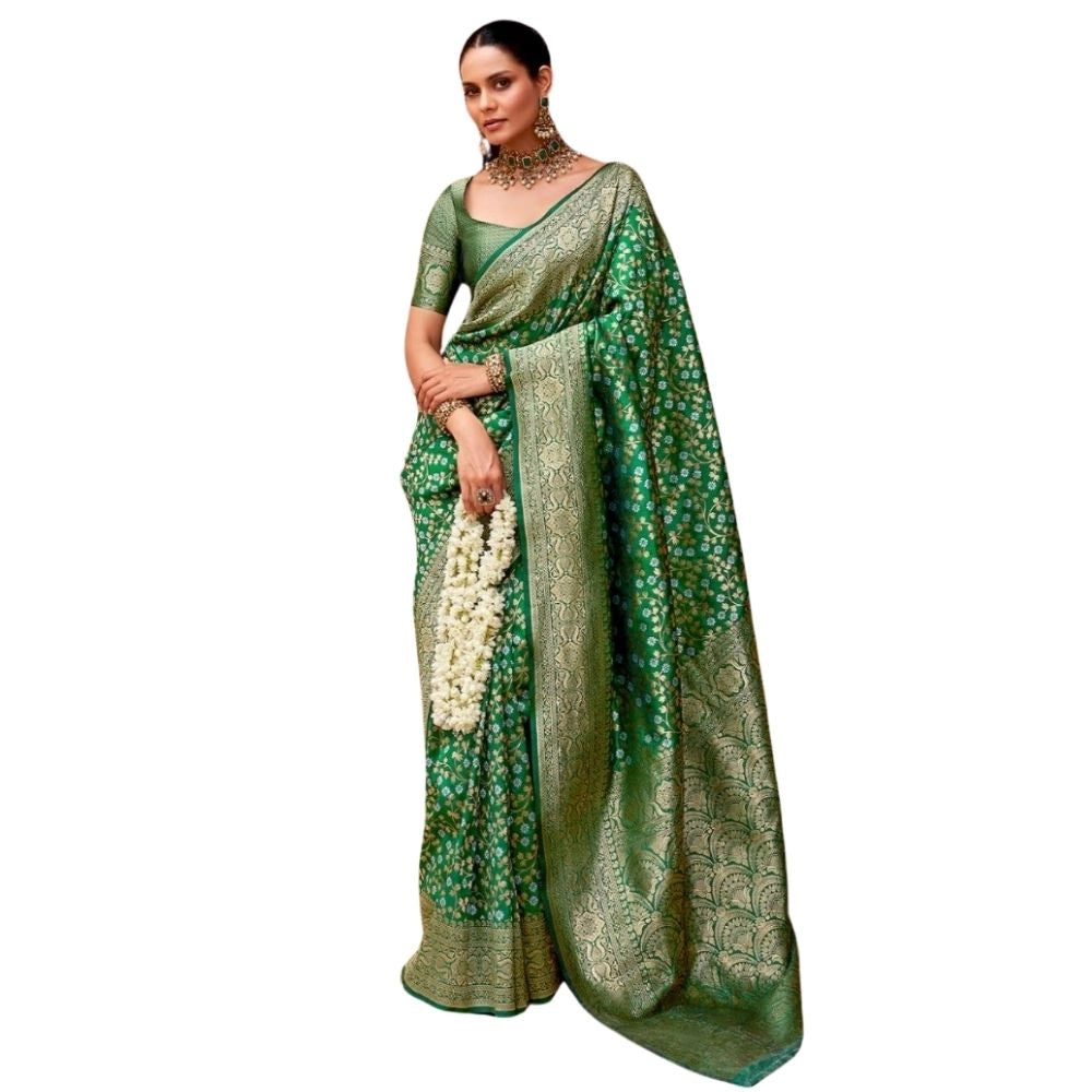 Seduva Women's Silk Printed Saree With Unstitched Blouse 5.5Mtr (Green)