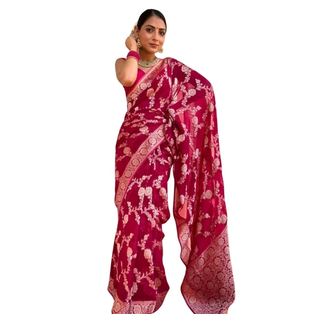 Seduva Women's Silk Printed Saree With Unstitched Blouse 5.5Mtr (Pink)