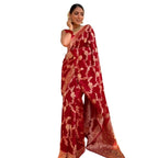 Seduva Women's Silk Printed Saree With Unstitched Blouse 5.5Mtr (Red)