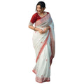 Seduva Women's Cotton  Printed Saree With Unstitched Blouse 5.5Mtr (White-Red)