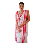 Seduva Women's Cotton  Printed Saree With Unstitched Blouse 5.5Mtr (White-Pink)