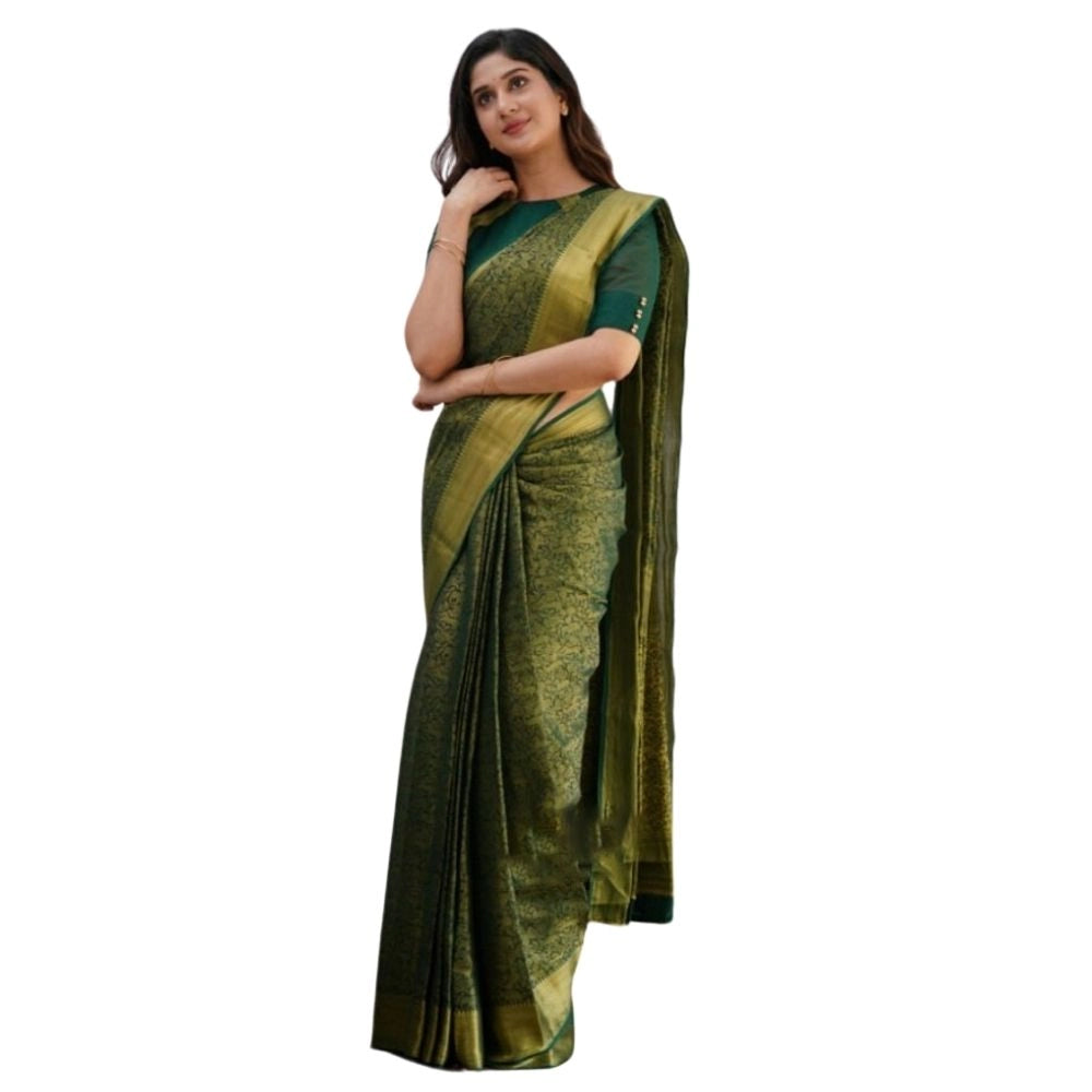Seduva Women's Silk Printed Saree With Unstitched Blouse 5.5Mtr (Green)