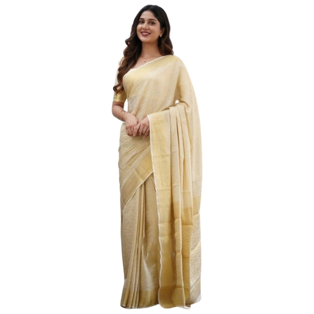 Seduva Women's Silk Printed Saree With Unstitched Blouse 5.5Mtr (Cream)