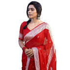 Seduva Women's Cotton  Printed Saree With Unstitched Blouse 5.5Mtr (Red)
