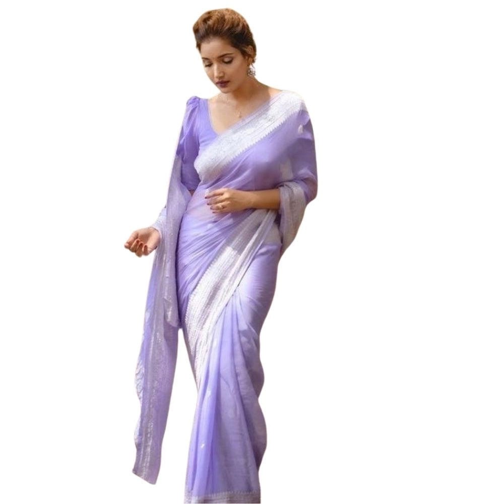 Seduva Women's Cotton  Printed Saree With Unstitched Blouse 5.5Mtr (Lavender)