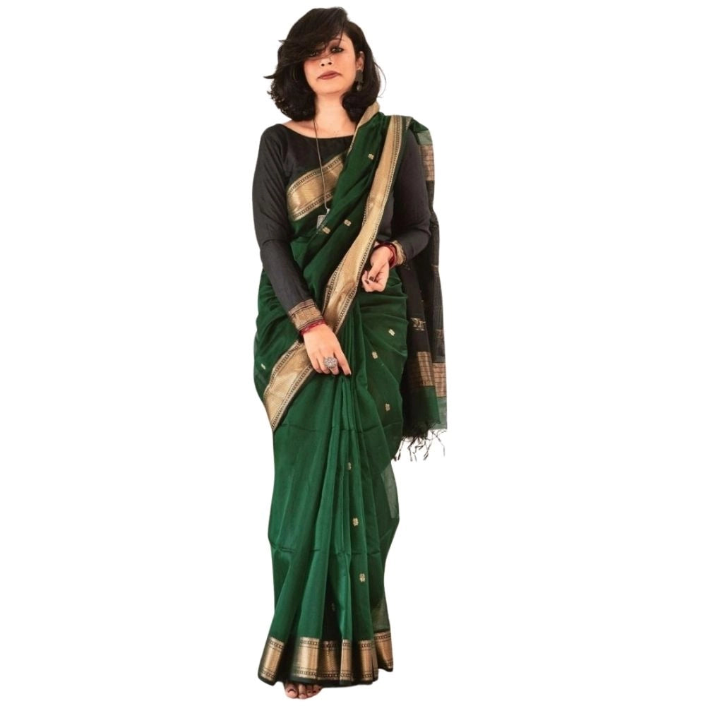 Seduva Women's Silk Printed Saree With Unstitched Blouse 5.5Mtr (Dark Green)