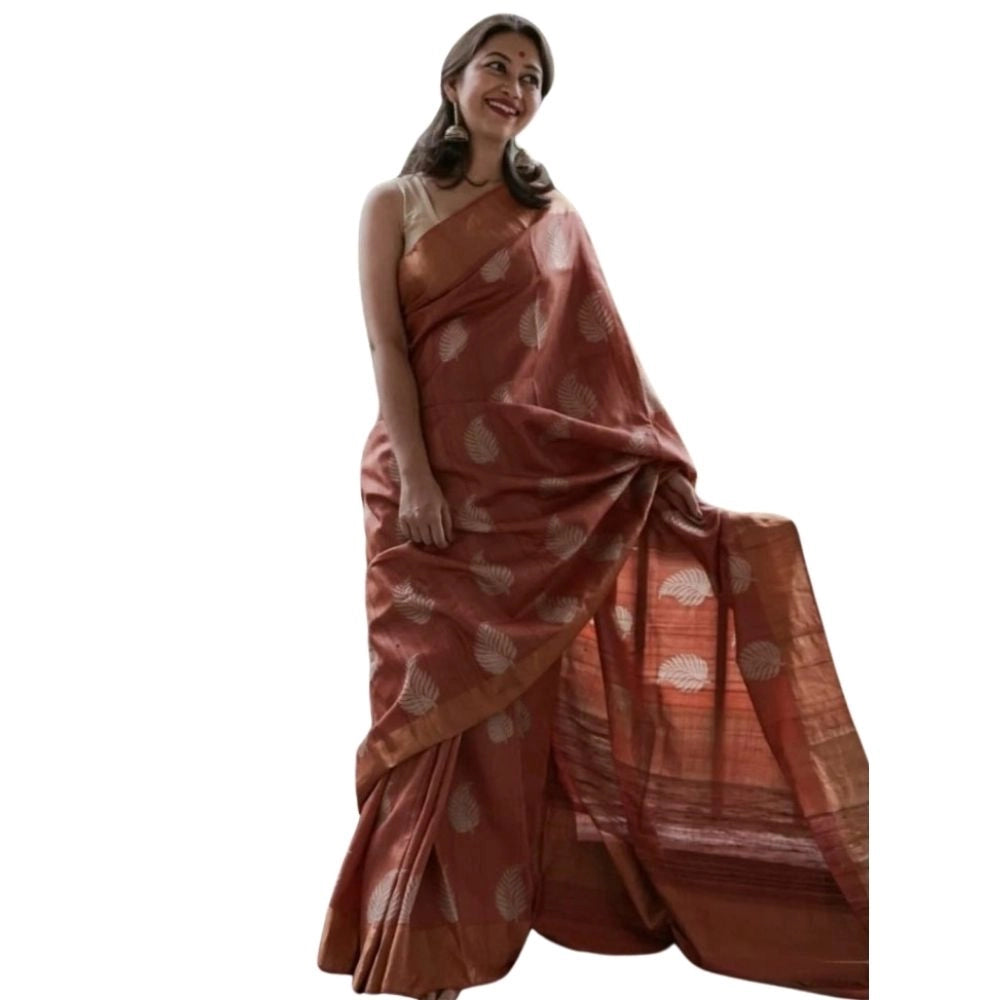 Seduva Women's Silk Printed Saree With Unstitched Blouse 5.5Mtr (Maroon)
