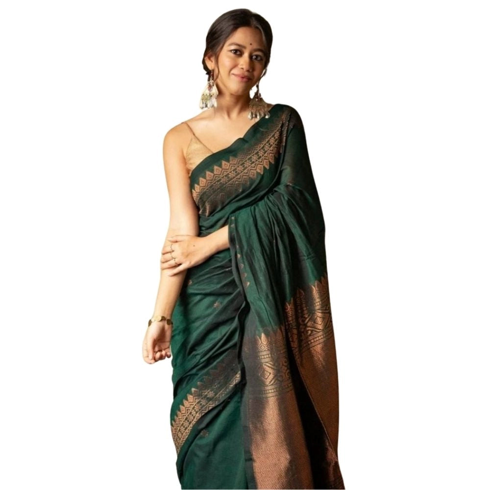 Seduva Women's Silk Printed Saree With Unstitched Blouse 5.5Mtr (Green)