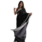 Seduva Women's Cotton  Printed Saree With Unstitched Blouse 5.5Mtr (Black)